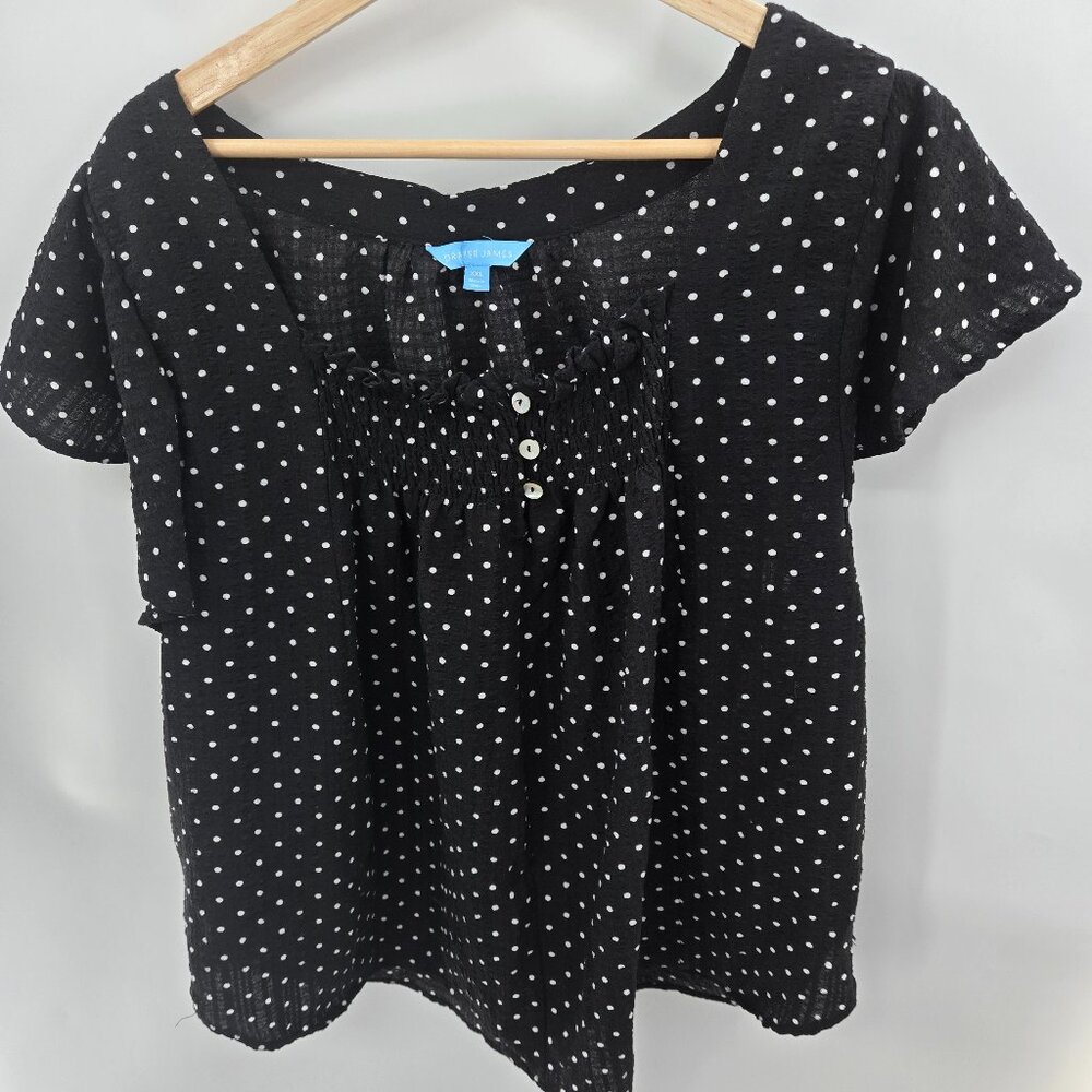 Draper James Black White Polka Dot Textured Pullover Blouse Size XXL